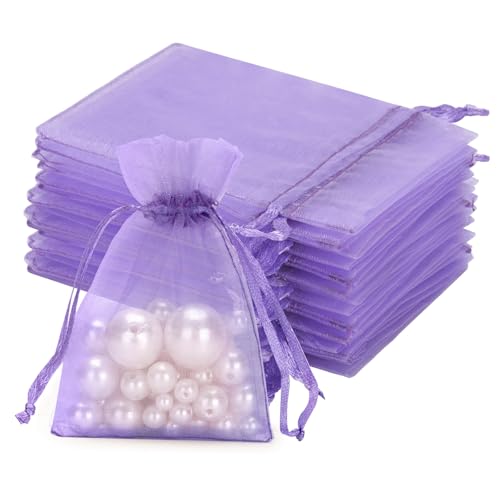 jijAcraft Lila Klein Organzasäckchen 7x9cm: Geschenksäckchen mit Zugban Transparent Schmucksäckchen 50 Stück Organza Beutel Hochzeit zum Befüllen Geschenk Bonbon von jijAcraft