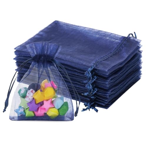 jijAcraft Marineblau Klein Organzasäckchen 7x9cm: Geschenksäckchen mit Zugban Transparent Schmucksäckchen 50 Stück Organza Beutel Hochzeit zum Befüllen Geschenk Bonbon von jijAcraft