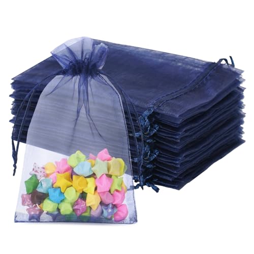 jijAcraft Marineblau Organzasäckchen 10x15cm: Geschenksäckchen mit Zugban Transparent Schmucksäckchen 50 Stück Organza Beutel Hochzeit zum Befüllen Geschenk Bonbon von jijAcraft