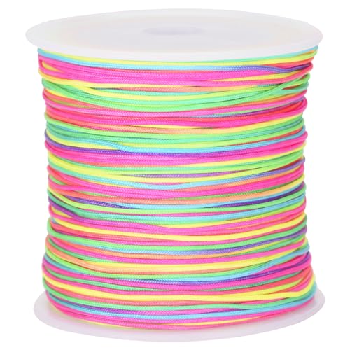 jijAcraft 0,8 mm Nylonschnur Regenbogen Faden, 92M Bunte Nylonfaden Schnur für Armbänder, Perlenschnur für Freundschaftsarmband, Halskette Geflochten für Schmuckherstellung und DIY Basteln von jijAcraft