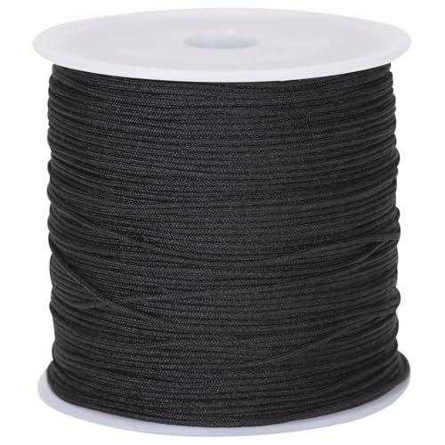 jijAcraft 0,8 mm Nylonschnur, Schwarze Nylon Faden für Armbänder, 92M Schnur Perlenschnur für Freundschaftsarmband, Halskette Geflochten, Schmuckherstellung und DIY Basteln von jijAcraft