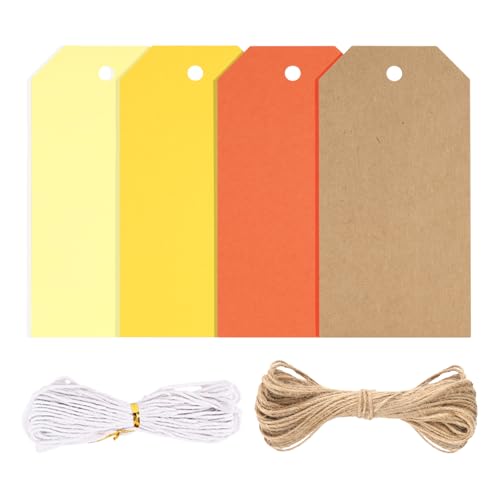 jijAcraft Orange Gelb Papier Geschenkanhänger: 5 x 10cm Blanko Kraftpapier Anhänger 120 Stück Papier Etiketten zum Beschriften Geschenkanhänger Tags mit Loch und Schnur für Party Geschenk von jijAcraft