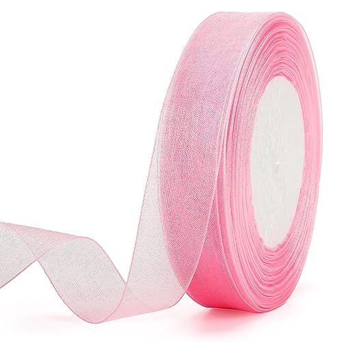 jijAcraft Organzaband Rosa, 45M Organza Schleifenband Dekoband, 20mm Transparentes Chiffonband Geschenkband für Kuchen Geschenkverpackung, Hochzeit, Weihnachten, Taufe von jijAcraft