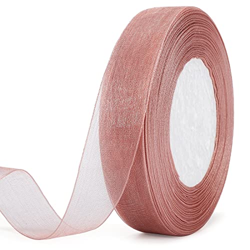 jijAcraft Organzaband Roségold, 45M Organza Schleifenband Dekoband, 20mm Transparentes Chiffonband Geschenkband für Kuchen Geschenkverpackung, Hochzeit, Weihnachten, Taufe von jijAcraft