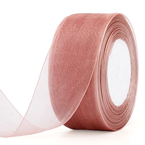 jijAcraft Organzaband Roségold, 45M Organza Schleifenband Dekoband, 40mm Transparentes Chiffonband Geschenkband für Kuchen Geschenkverpackung, Hochzeit, Weihnachten, Taufe von jijAcraft