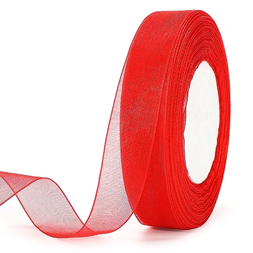 jijAcraft Organzaband Rot, 45M Organza Schleifenband Dekoband, 20mm Transparentes Chiffonband Geschenkband für Kuchen Geschenkverpackung, Hochzeit, Weihnachten, Taufe von jijAcraft