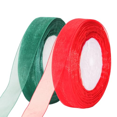 jijAcraft Organzaband Rot und Grün, 45M Organza Schleifenband Dekoband, 20mm Transparentes Chiffonband Geschenkband für Weihnachten, Geschenkverpackung, Hochzeit, Dekoration jijAcraft Organzaband Rot und Grün, 45M Organza Schleifenband Dekoband, 20mm Transparentes Chiffonband Geschenkband für Weihnachten, Geschenkverpackung, Hochzeit, Dekoration von jijAcraft