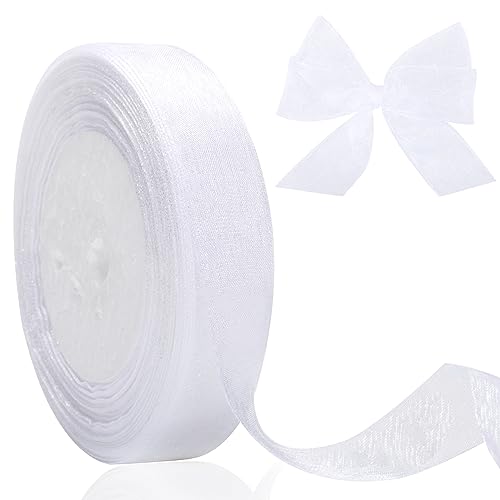 jijAcraft Organzaband Weiß, 45M Organza Schleifenband Dekoband, 20mm Transparentes Chiffonband Geschenkband für Kuchen Geschenkverpackung, Hochzeit, Weihnachten, Taufe von jijAcraft