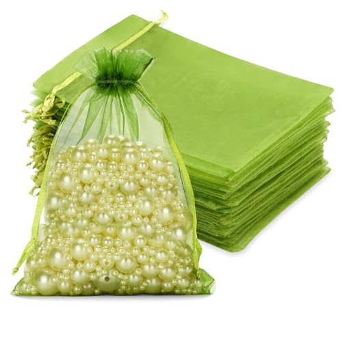 jijAcraft Organzasäckchen Groß Gras-Grün Organza Beutel 13 * 18CM, 50 Stück Garten, Weintrauben Schutzbeutel mit Zugband, Bonbons Geschenk Schmuckbeutel von jijAcraft