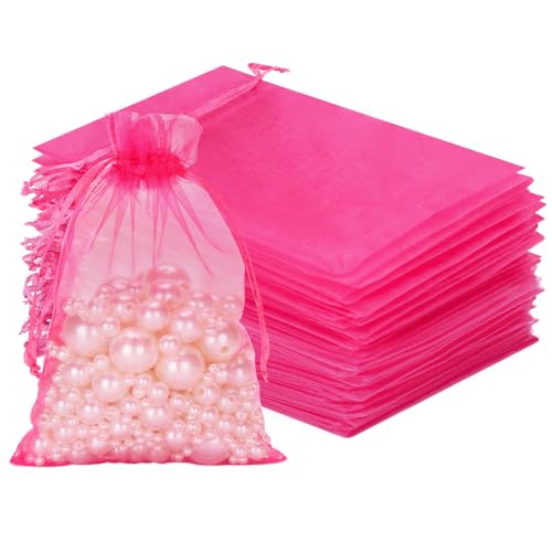 jijAcraft Organzasäckchen Groß Hochzeit Hot Pink Organza Beutel 13 * 18CM, 50 Stück mit Kordelzug, Bonbons Geschenk Schmuckbeutel, Geschenktüten für Hochzeiten von jijAcraft