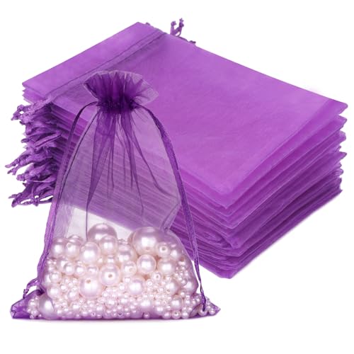 jijAcraft Organzasäckchen Groß Hochzeit Lila Organza Beutel 13 * 18CM, 50 Stück mit Kordelzug, Bonbons Geschenk Schmuckbeutel, Geschenktüten für Hochzeiten von jijAcraft