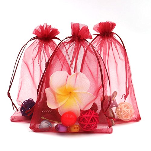 jijAcraft Groß Organzasäckchen 13 × 18CM, Weinrot Organza Beutel, 100 Stück Organzasäckchen Geschenk, Organza Schmuckbeutel mit Kordelzug für Süßigkeiten, Geschenk von jijAcraft