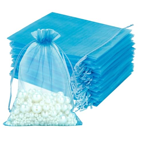 jijAcraft Organzasäckchen Groß Hochzeit Organza Beutel 13 * 18CM, 100 Stück mit Kordelzug, Bonbons Geschenk Schmuckbeutel (Blau) von jijAcraft