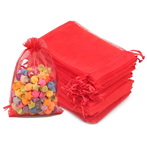 jijAcraft Groß Organzasäckchen 10 × 15CM, Rot Organza Beutel, 100 Stück Organzasäckchen Geschenk, Organza Schmuckbeutel mit Kordelzug für Süßigkeiten, Geschenk von jijAcraft