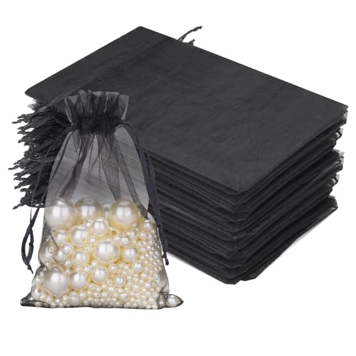 jijAcraft Organzasäckchen Hochzeit Schwarz Organza Beutel 10 * 15CM, 50 Stück mit Kordelzug, Bonbons Geschenk Schmuckbeutel, Geschenktüten für Hochzeiten von jijAcraft