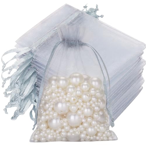 jijAcraft Organzasäckchen Hochzeit Silbergrau Organza Beutel 10 * 15CM, 50 Stück mit Kordelzug, Bonbons Geschenk Schmuckbeutel, Geschenktüten für Hochzeiten von jijAcraft