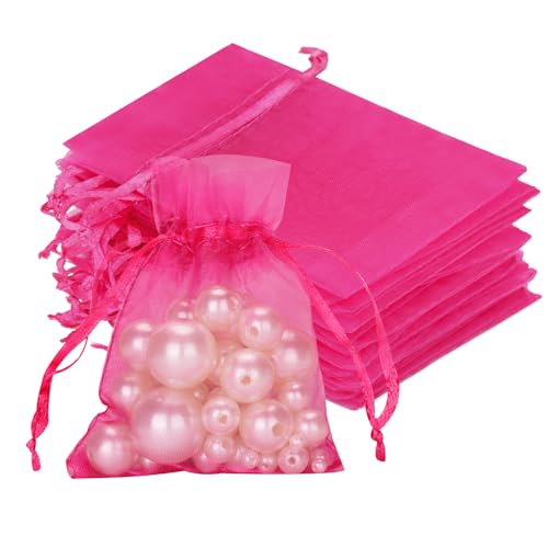 jijAcraft Organzasäckchen Klein Hochzeit Hot Pink Organza Beutel 7 * 9CM, 50 Stück mit Kordelzug, Bonbons Geschenk Schmuckbeutel, Geschenktüten für Hochzeiten von jijAcraft