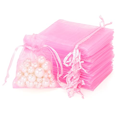 jijAcraft Kleine Organzasäckchen 7× 9CM, Rosa Organza Beutel, 100 Stück Organzasäckchen Geschenk, Organza Schmuckbeutel mit Kordelzug für Süßigkeiten, Geschenk von jijAcraft
