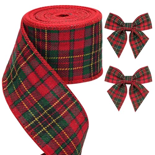jijAcraft Rot-Grün Kariert Weihnachtsband mit Draht: 6cm Breit Schleifenband Weihnachten 10m Geschenkband Weihnachten Kariert Weihnachtsbänder für Basteln Bögen Baumdeko von jijAcraft