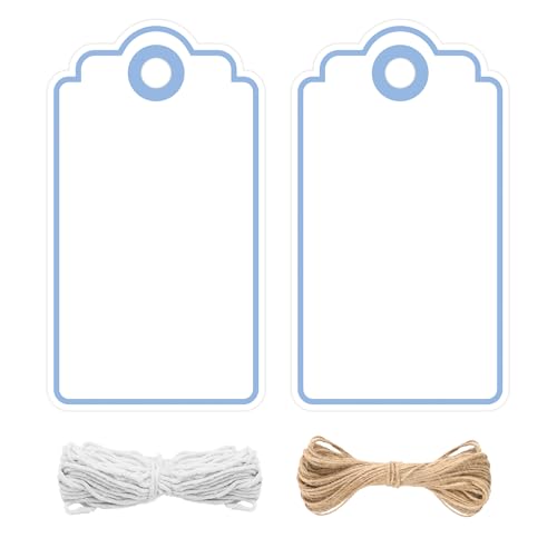 jijAcraft Weiß Geschenkanhänger mit Babyblau Kante: 5 x 9cm Papier Anhänger zum Beschriften 100 Stück Kraftpapier Etiketten Tags mit Loch und Schnur für Hochzeit, Kommunion, Weihnachten jijAcraft Weiß Geschenkanhänger mit Babyblau Kante: 5 x 9cm Papier Anhänger zum Beschriften 100 Stück Kraftpapier Etiketten Tags mit Loch und Schnur für Hochzeit, Kommunion, Weihnachten von jijAcraft