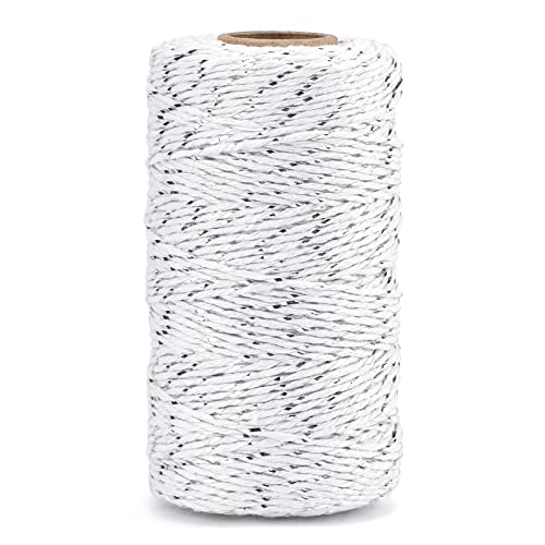 jijacraft 100M Silber und Weiße 2MM Dekokordel Silber Baumwollschnur Kordel Bindfaden Bastelschnur für Handwerk Geschenkeverpacken Gartenarbeit von jijAcraft