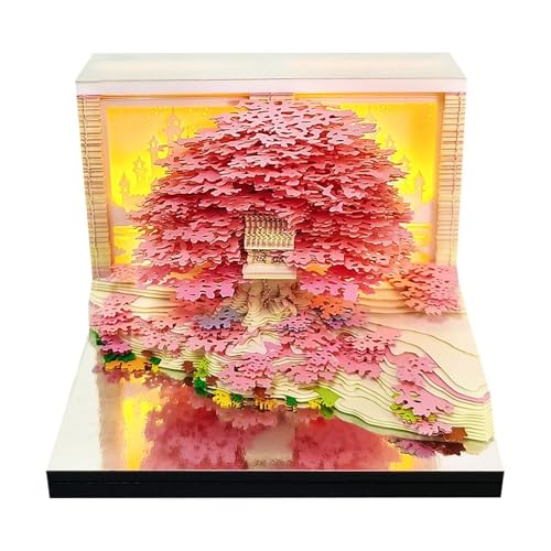 3D-Kalender, Papierschnitzerei, 3D-Haftnotizen für Schreibtischdekoration, Papierdesign, Hausbaum-Skulptur mit Lichtern von jileijar