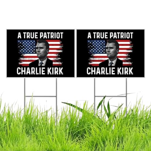 Charlie Kirk A True Patriot Pray Justice Assassination, Charlie Kirk Memorial Yard Schild, doppelseitiges Freedom Merch Yard Schild Outdoor Rasen Garten Schild mit Metallpfahl Charlie Kirk A True Patriot Pray Justice Assassination, Charlie Kirk Memorial Yard Schild, doppelseitiges Freedom Merch Yard Schild Outdoor Rasen Garten Schild mit Metallpfahl von jileijar