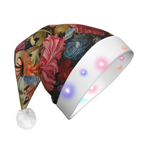 jingong Blumen und Schmetterling Nikolausmützen Erwachsene, Unisex Weihnachten Nikolausmütze mit Flanell, Nikolausmützen für Urlaub Kostüm Partys von jingong