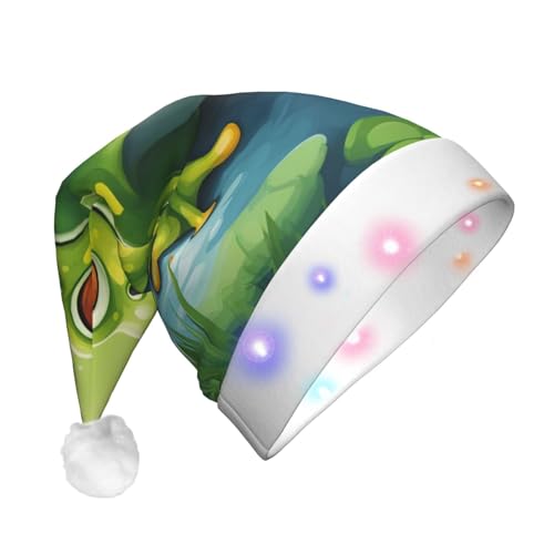 jingong Cartoon Frosch 1 Weihnachtsmannmützen Erwachsene, Unisex Weihnachten Nikolausmütze mit Flanell, Nikolausmützen für Urlaub Kostüm Partys von jingong