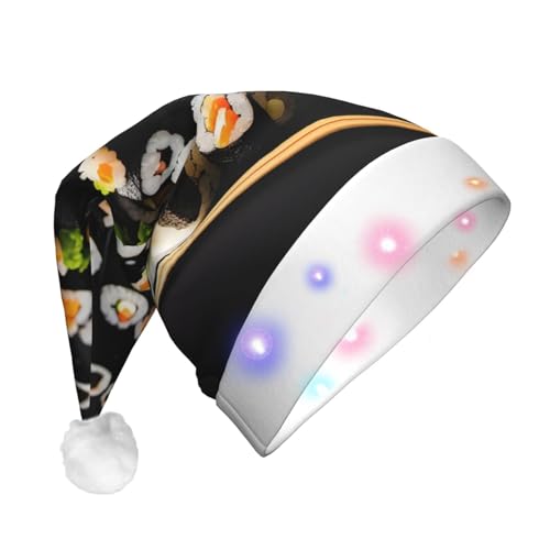 jingong Japanische Sushi Schwarz Santa Hüte Erwachsene Unisex Weihnachten Nikolausmütze mit Flanell Nikolausmützen für Urlaub Kostüm Partys von jingong