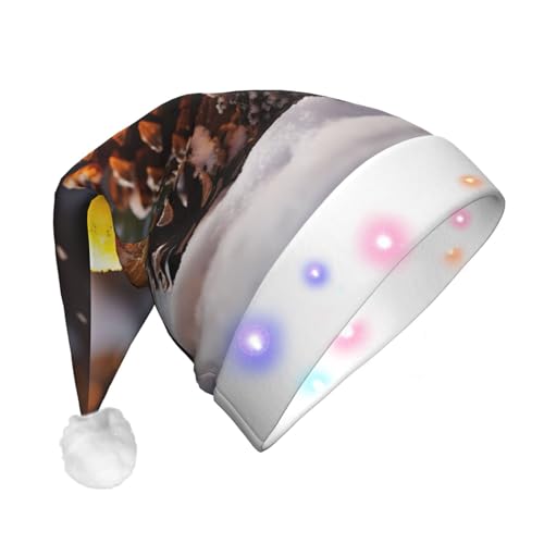 jingong Kerze Winter Schnee Tannenbaum Blätter Santa Hüte Erwachsene Unisex Weihnachten Nikolausmütze mit Flanell Nikolausmützen für Urlaub Kostüm Partys von jingong