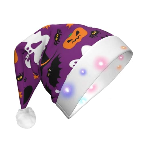jingong Lila Halloween Horror Nikolausmützen Erwachsene Unisex Weihnachten Nikolausmütze mit Flanell Nikolausmützen für Urlaub Kostüm Partys von jingong