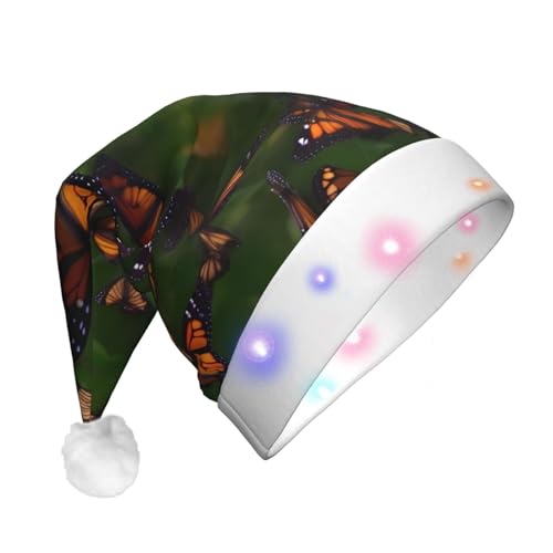 jingong Monarch Schmetterling Weihnachtsmannmützen Erwachsene, Unisex Weihnachten Nikolausmütze mit Flanell, Nikolausmützen für Urlaub Kostüm Partys von jingong