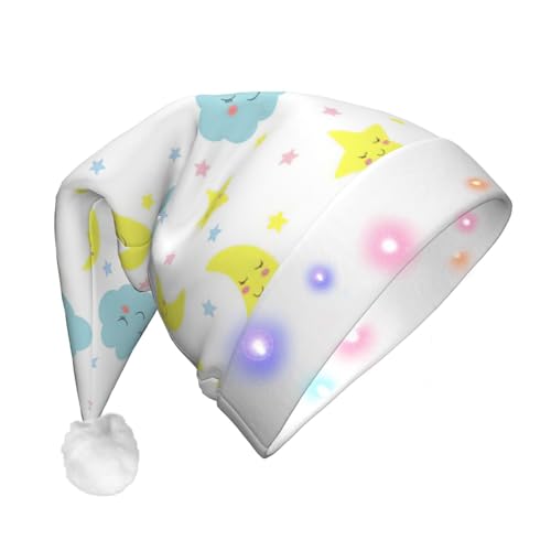 jingong Mond Wolke Stern Weihnachtsmannmützen Erwachsene, Unisex Weihnachten Nikolausmütze mit Flanell, Nikolausmützen für Urlaub Kostüm Partys von jingong