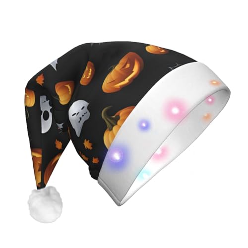 jingong Niedliches Halloween-Muster Weihnachtsmannmützen für Erwachsene, Unisex, Weihnachtsmannmütze mit Flanell, Nikolausmützen für Urlaubskostümpartys jingong Niedliches Halloween-Muster Weihnachtsmannmützen für Erwachsene, Unisex, Weihnachtsmannmütze mit Flanell, Nikolausmützen für Urlaubskostümpartys von jingong