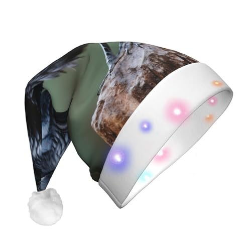 jingong Night Crow Weihnachtsmannmützen für Erwachsene, Unisex, Weihnachtsmannmütze mit Flanell, Nikolausmützen für Urlaub, Kostümpartys von jingong