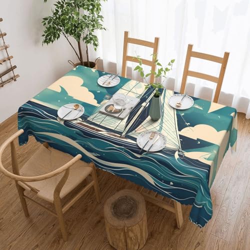 jingong Quadratische Tischdecke mit Segelboot, geeignet für Couchtische, Küchen, Restaurants und Schreibtisch-Dekoration von jingong