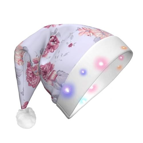 jingong Rote Rosen Floral Santa Hüte Erwachsene Unisex Weihnachten Nikolausmütze mit Flanell Nikolausmütze für Urlaub Kostüm Partys von jingong