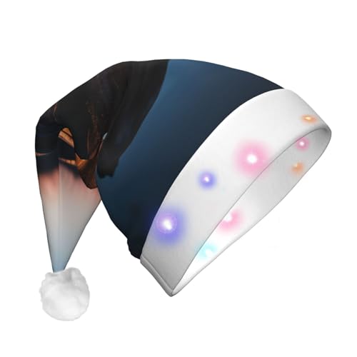 jingong Schiff auf dem blauen Ozean Nikolausmützen Erwachsene, Unisex Weihnachten Nikolausmütze mit Flanell, Nikolausmützen für Urlaub Kostüm Partys von jingong