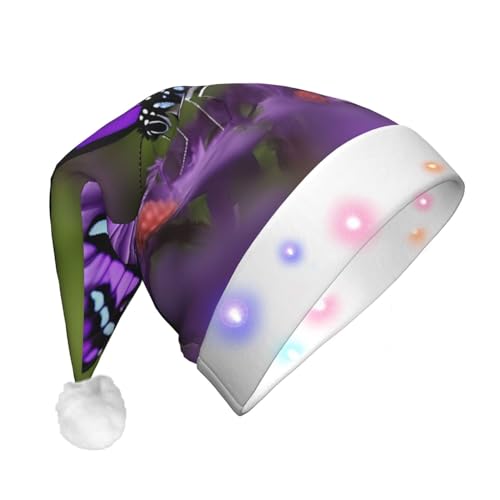 jingong Schöne lila Schmetterlings-Weihnachtsmannmützen für Erwachsene, Unisex, Weihnachtsmannmütze mit Flanell, Nikolausmützen für Urlaub, Kostümpartys jingong Schöne lila Schmetterlings-Weihnachtsmannmützen für Erwachsene, Unisex, Weihnachtsmannmütze mit Flanell, Nikolausmützen für Urlaub, Kostümpartys von jingong