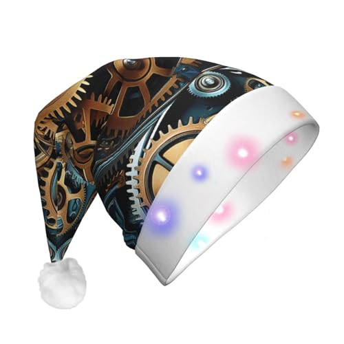 jingong Steampunk Mechanische Zahnräder Nikolausmützen Erwachsene Unisex Weihnachten Nikolausmütze mit Flanell Nikolausmützen für Urlaub Kostüm Partys von jingong