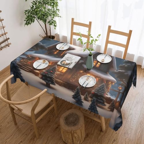 jingong Weihnachtsdorfhaus, 3 quadratische Tischdecke, geeignet für Couchtische, Küchen, Restaurants und Schreibtisch-Dekoration von jingong