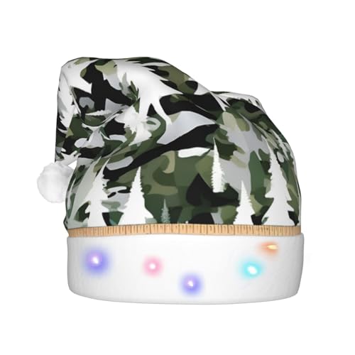 jingong Weiße Bäume Camo Weihnachtsmannmützen Erwachsene Unisex Weihnachten Nikolausmütze mit Flanell Nikolausmützen für Urlaub Kostüm Partys von jingong