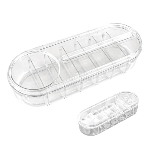 Kabel Aufbewahrungsbox, Kabelorganizer Box, Kabelaufbewahrung, Herausnehmbare Trennwand, 7 FäCher Transparente Kabel Organizer Box mit 6 Kabelbindern für Schreibtischablage, Schreibwaren, Ladekabel von jinminamz