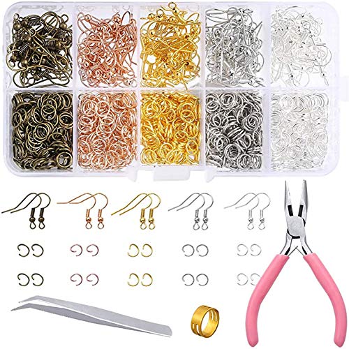 jinminamz 1128 Stücke Ohrring Machen Kit, Ohrring Macht liefert Kit mit Ohrring Haken, Spaltringe, Zange, Pinzette, Öffner für Ohrringe, Machen DIY Ohrhänger Schmuck und reparieren von jinminamz