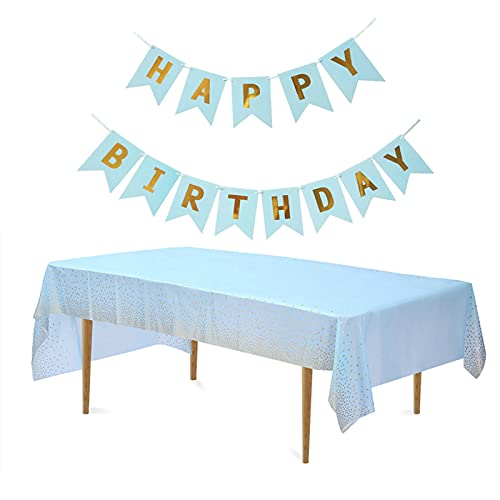 jiuzcare Party Tischdecken mit Gold Dot 137 * 274cm Rechteck Tischtuch Plastik Tischdecken Wachstuch Tischdecke Abwaschbar mit Happy Birthday Banner Party Picknick Hochzeiten Geburtstag, Blau jiuzcare Party Tischdecken mit Gold Dot 137 * 274cm Rechteck Tischtuch Plastik Tischdecken Wachstuch Tischdecke Abwaschbar mit Happy Birthday Banner Party Picknick Hochzeiten Geburtstag, Blau von jiuzcare
