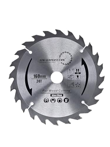 HM - Kreissägeblatt 160 x 20 mm kompatibel mit Bosch, Festool, Mafell, Industriequalität nach DIN EN 847-1 (HM 160 x 2,6 x 20 Z= 24 WZ) von jjw-germany