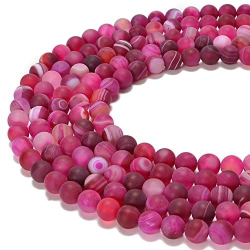 jodaying 6 mm Fuchsia-Streifen-Achat, matt, rund, natürliche Edelsteine, lose Perlen für Schmuckherstellung, DIY, 1 Strang 38,1 cm von jodaying