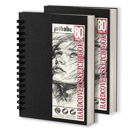 2 Stück A5 Skizzenbuch,100 g/m² Zeichenblöcke mit Spiralbindung-160 Blatt /320 Seiten-Skizzenbücher mit festem Einband-Professionnelle Zeichenbuch für Kinder & Erwachsene, Ideal für Skizzen von joibabe