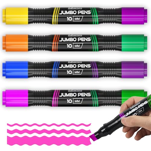 joibabe Permanent marker pens, Marker stifte, Filzstifte Twin-Markers- 4 Stück/8 Farben - Dicke spitze Keilspitze 2-10 mm - Für Malerei, Graffiti, Markieren - Geeignet für Karton, Plastik, Holz, Glas von joibabe